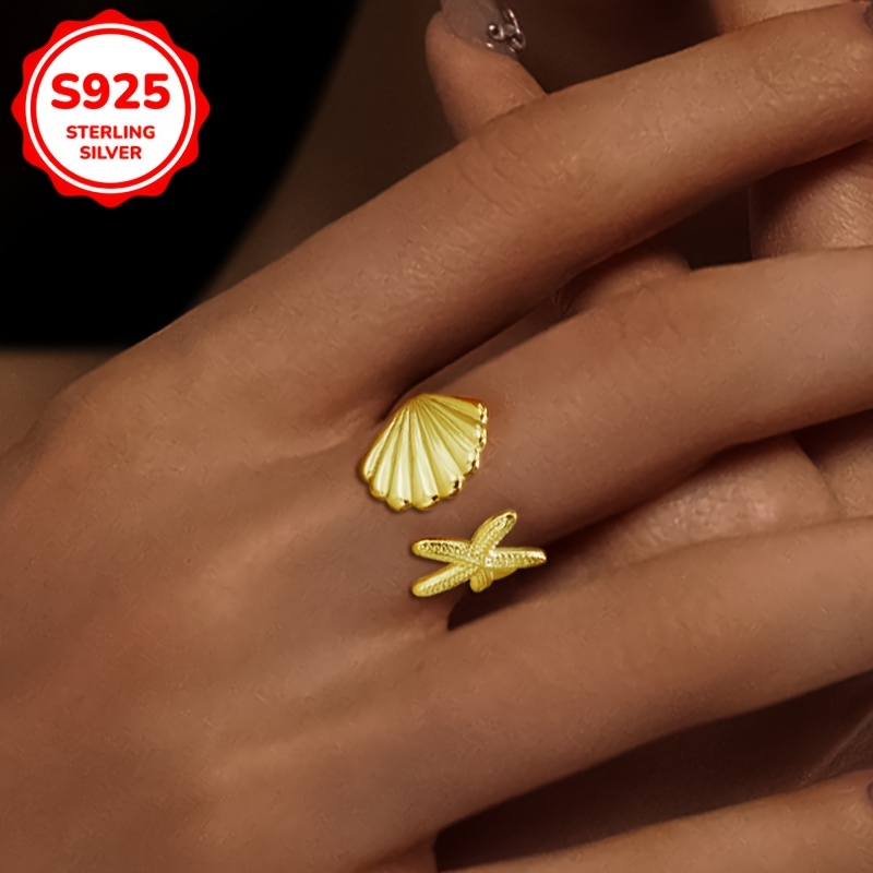 Marine Creatures Women's Ring with Shells & Starfish, 925 Silvery 2g